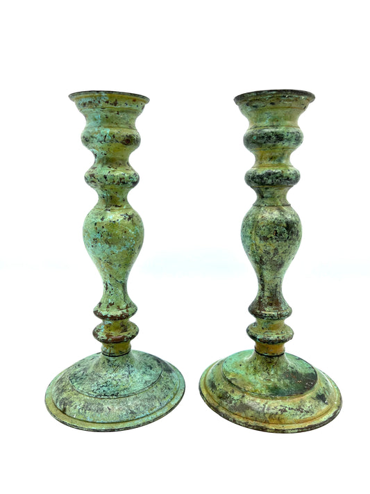 Patina Brass Candlestick Holders