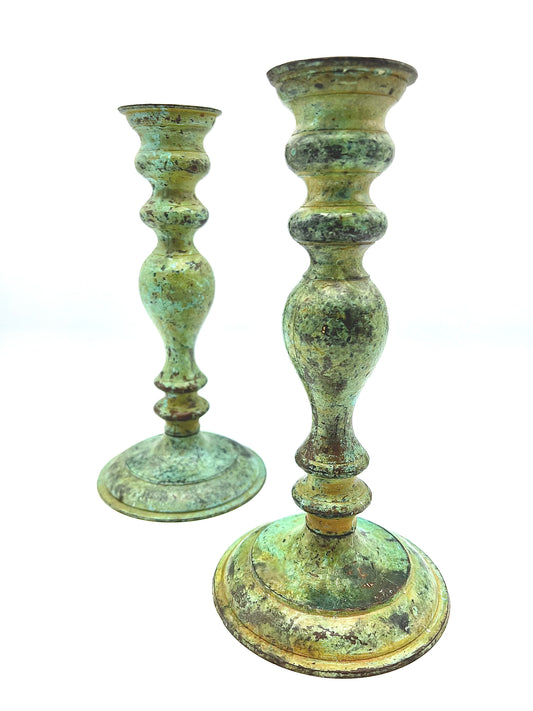 Patina Brass Candlestick Holders