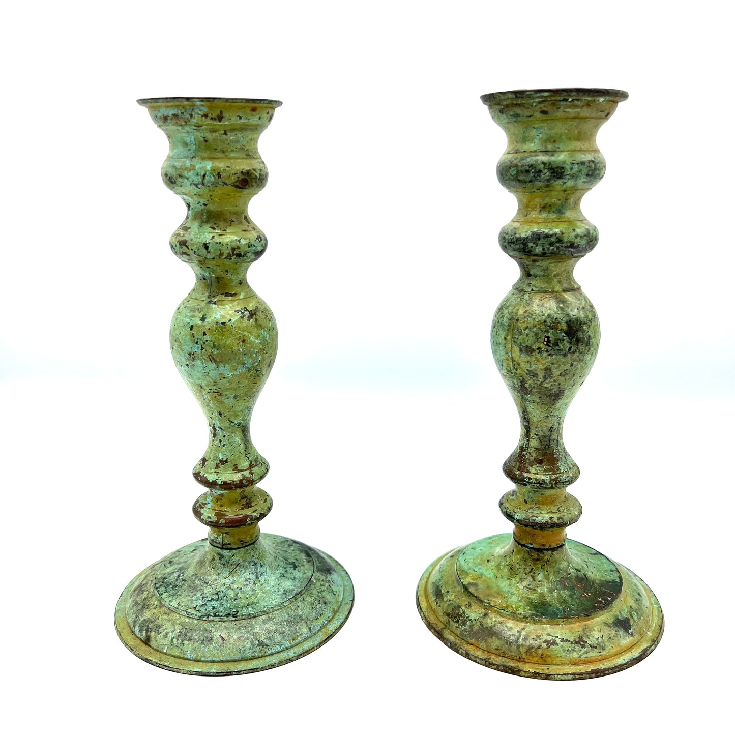 Patina Brass Candlestick Holders