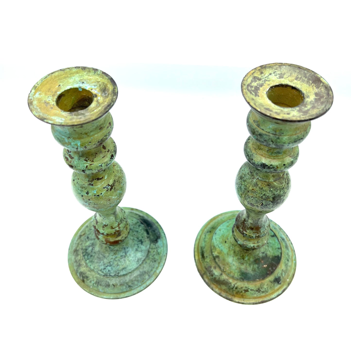Patina Brass Candlestick Holders