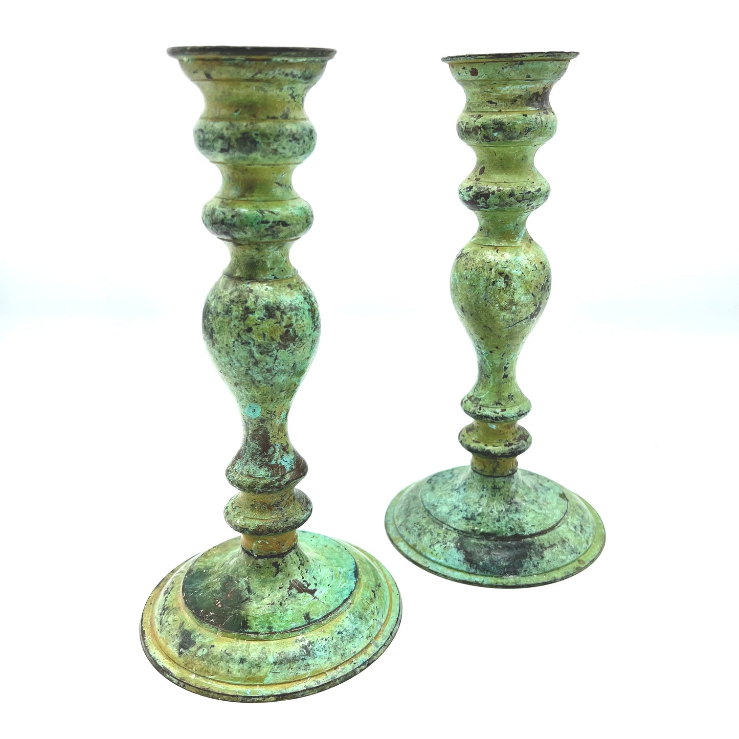 Patina Brass Candlestick Holders