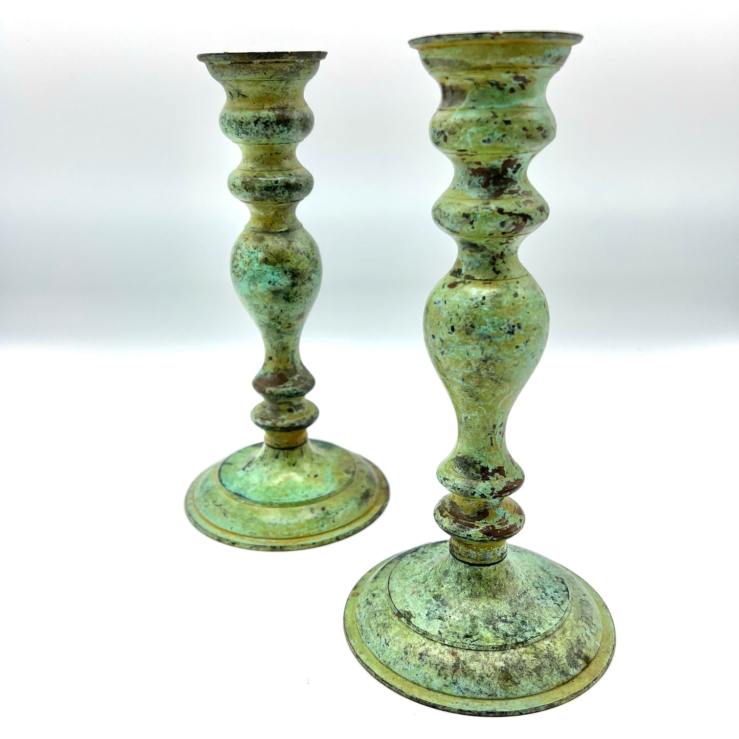 Patina Brass Candlestick Holders