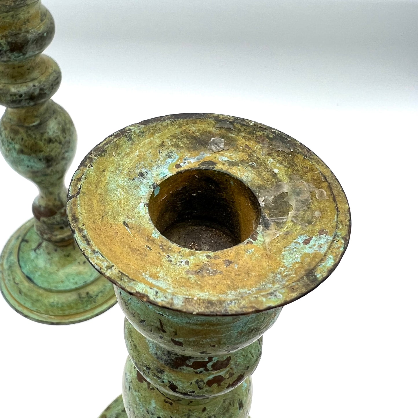 Patina Brass Candlestick Holders