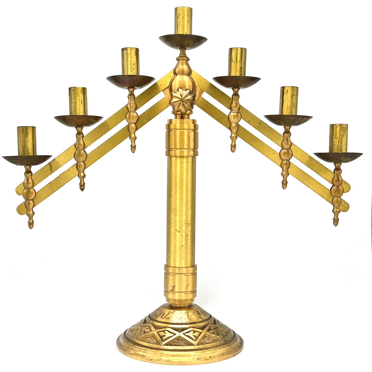 1930's Antique Altar Brass Candelabra - Adjustable 21" Church Altar 7 Light Candlestick Holder