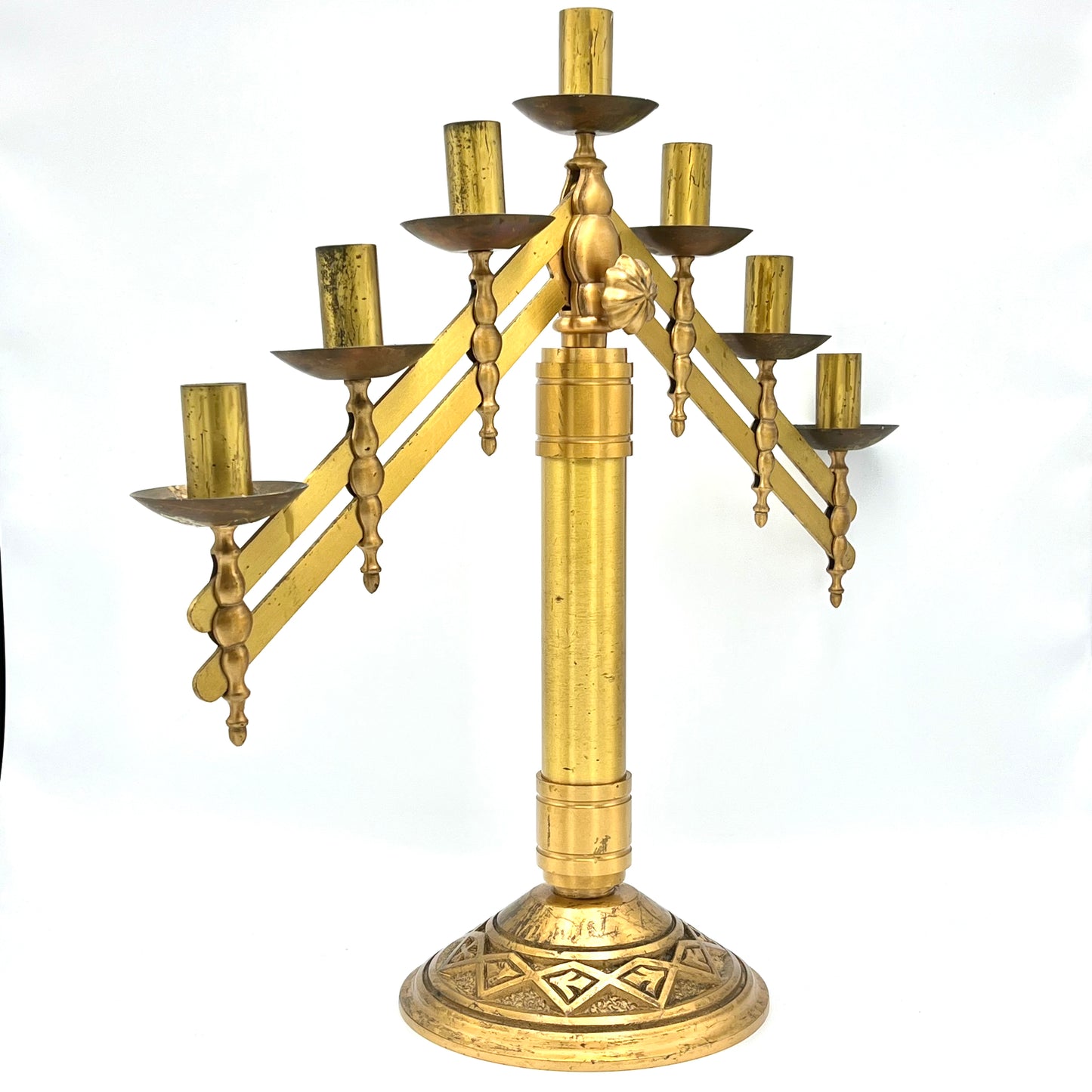 1930's Antique Altar Brass Candelabra - Adjustable 21" Church Altar 7 Light Candlestick Holder
