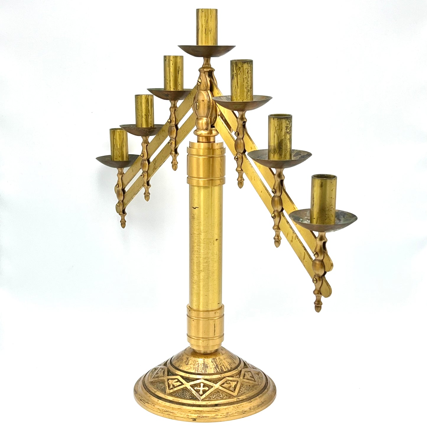 1930's Antique Altar Brass Candelabra - Adjustable 21" Church Altar 7 Light Candlestick Holder