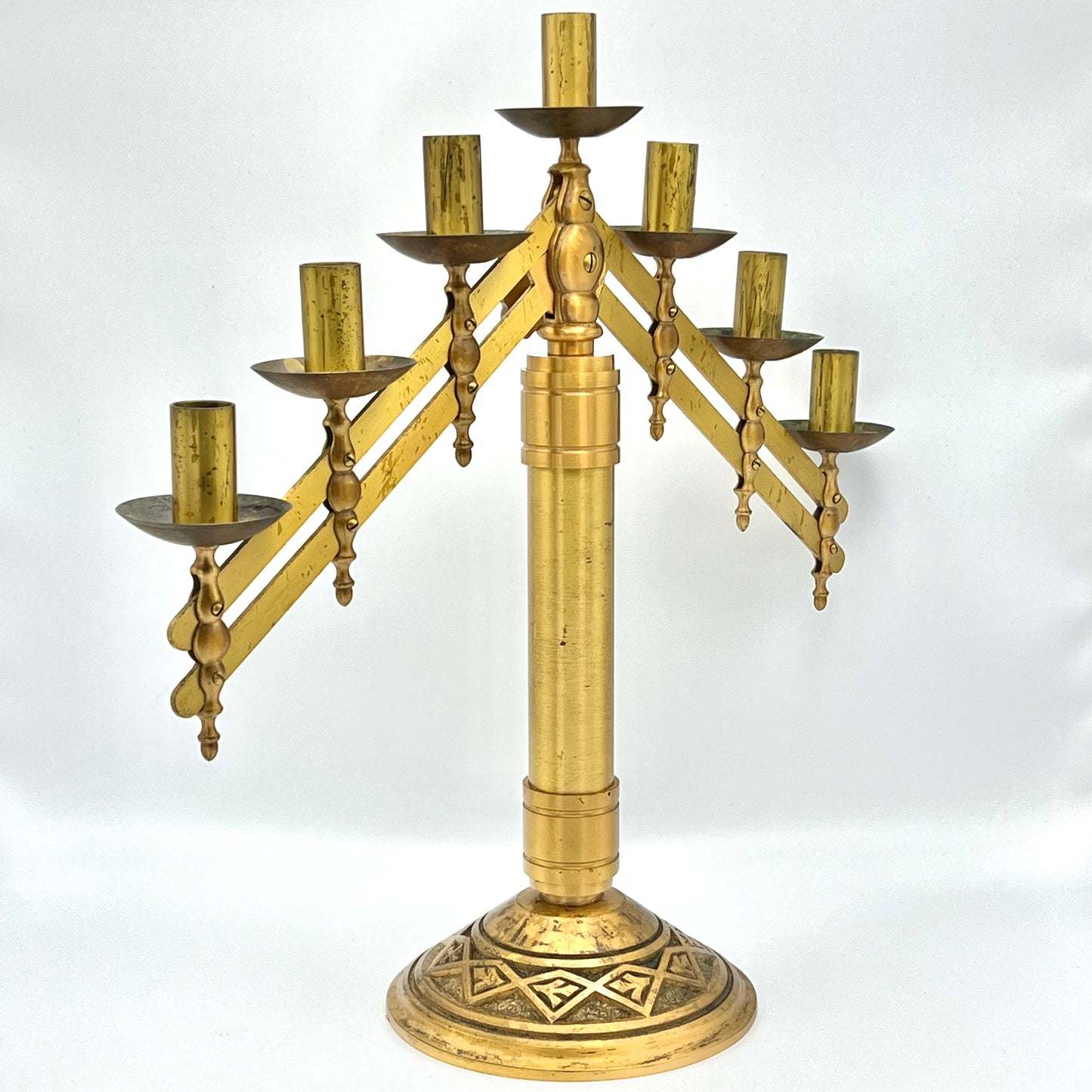 1930's Antique Altar Brass Candelabra - Adjustable 21" Church Altar 7 Light Candlestick Holder