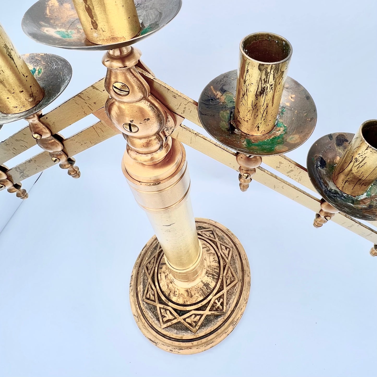 1930's Antique Altar Brass Candelabra - Adjustable 21" Church Altar 7 Light Candlestick Holder