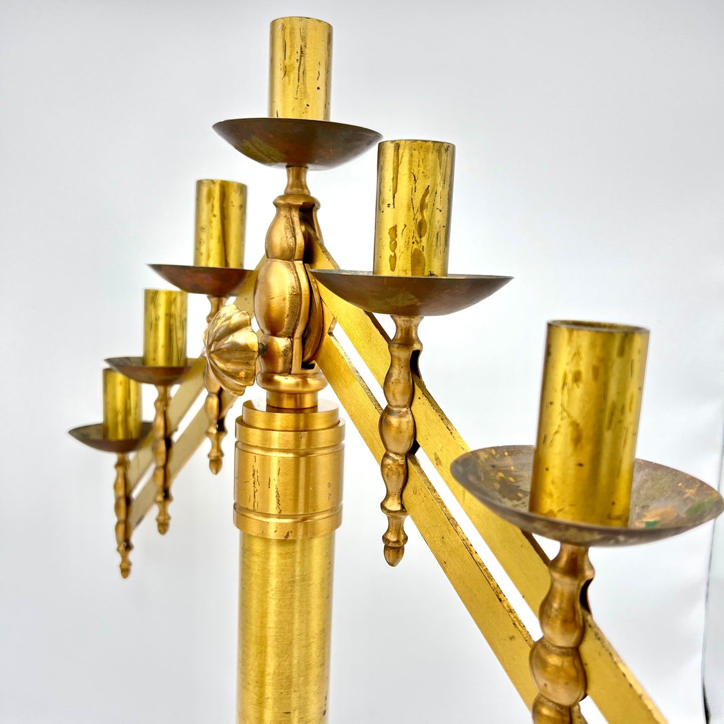 1930's Antique Altar Brass Candelabra - Adjustable 21" Church Altar 7 Light Candlestick Holder