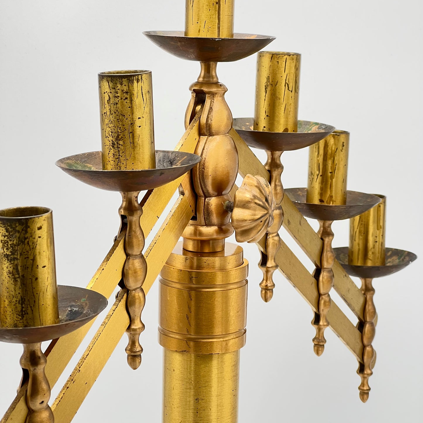 1930's Antique Altar Brass Candelabra - Adjustable 21" Church Altar 7 Light Candlestick Holder