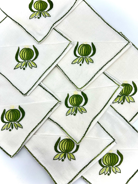 Vintage Hand-Embroidered Cocktail Napkin Set of 8
