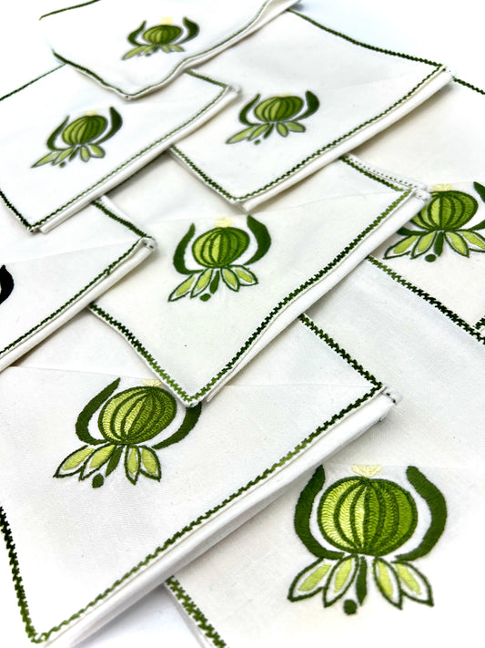 Vintage Hand-Embroidered Cocktail Napkin Set of 8