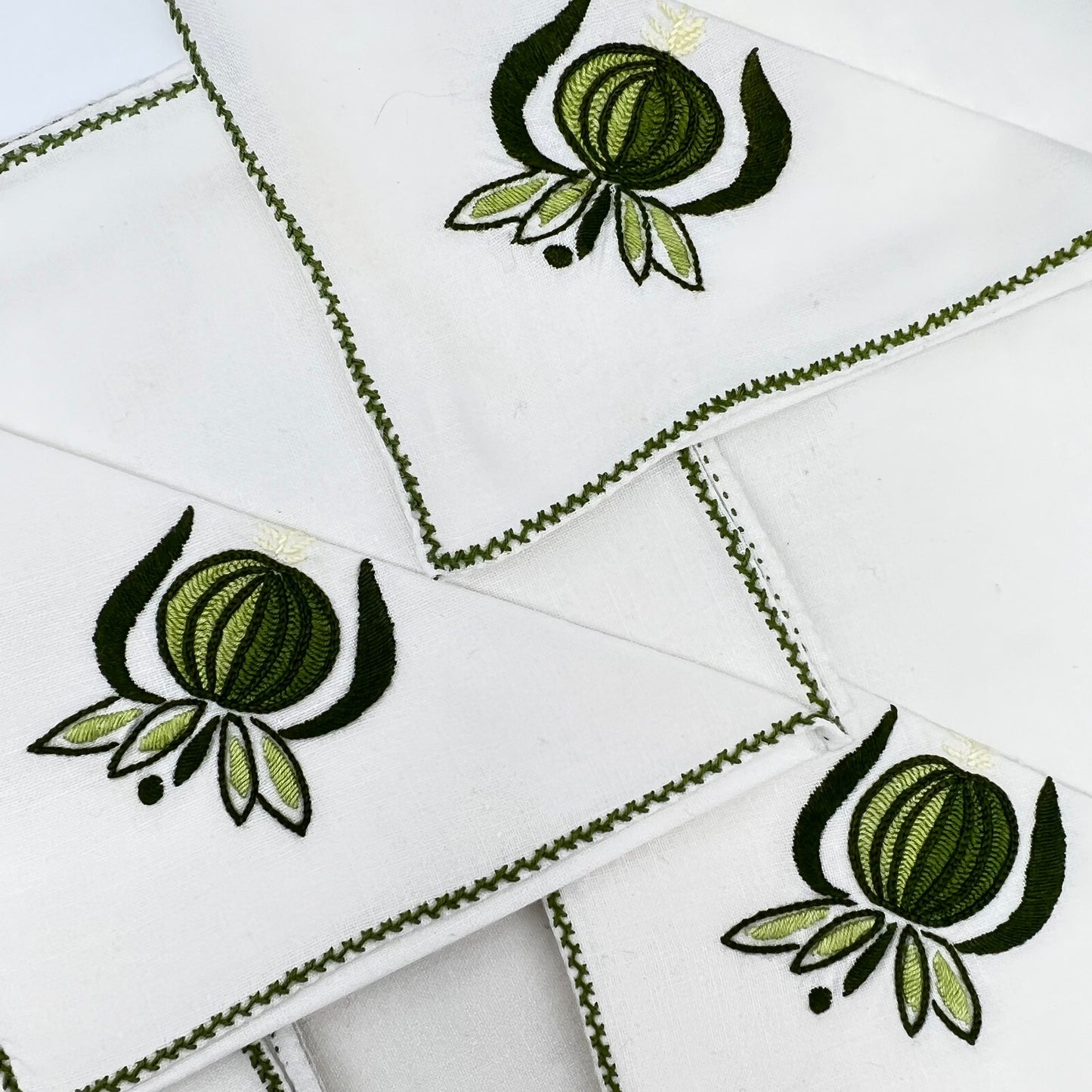 Vintage Hand-Embroidered Cocktail Napkin Set of 8