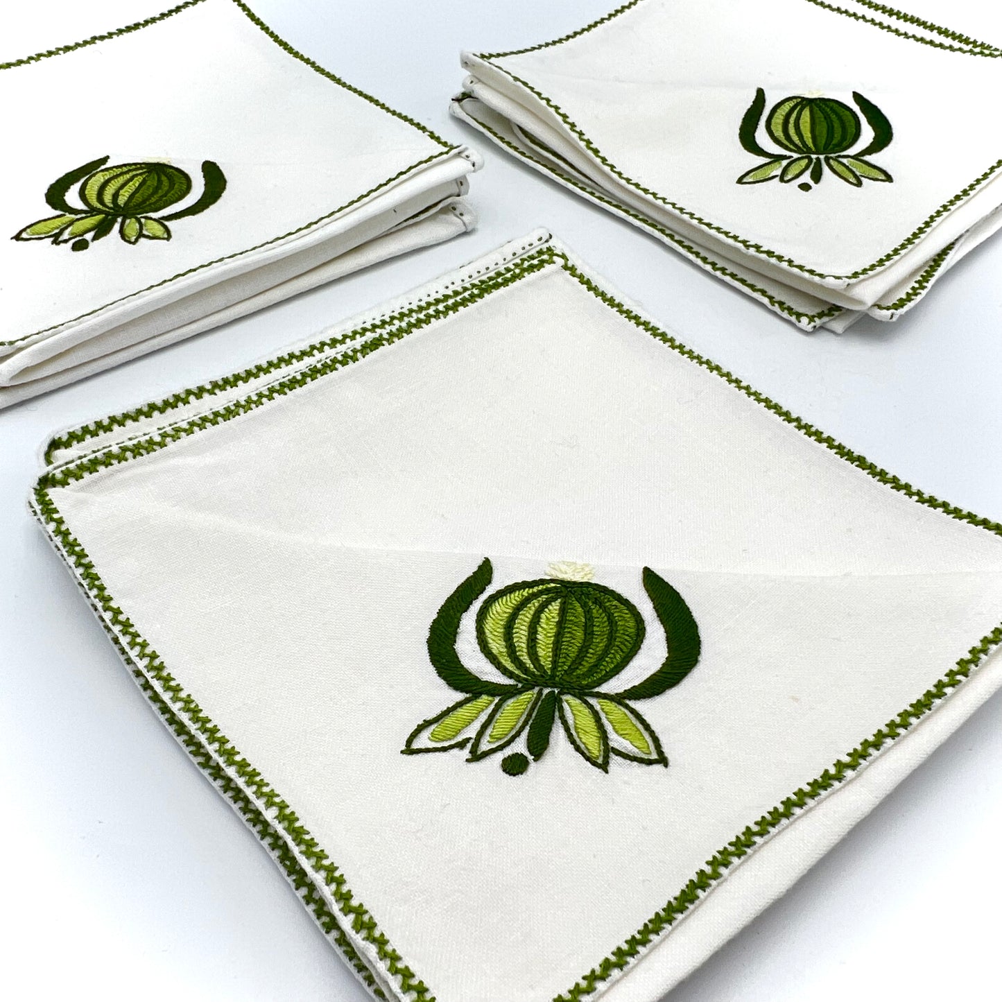 Vintage Hand-Embroidered Cocktail Napkin Set of 8