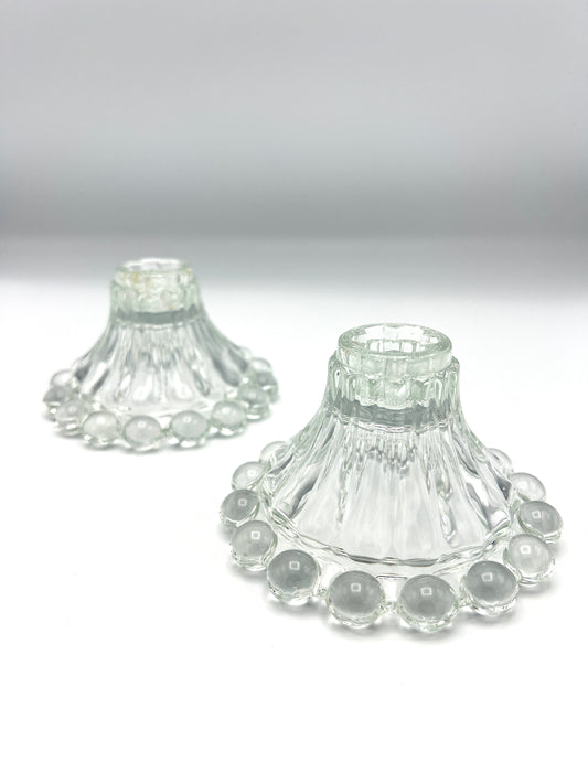 Vintage 1960s Boopie Bubble Glass Candlestick Holder Set