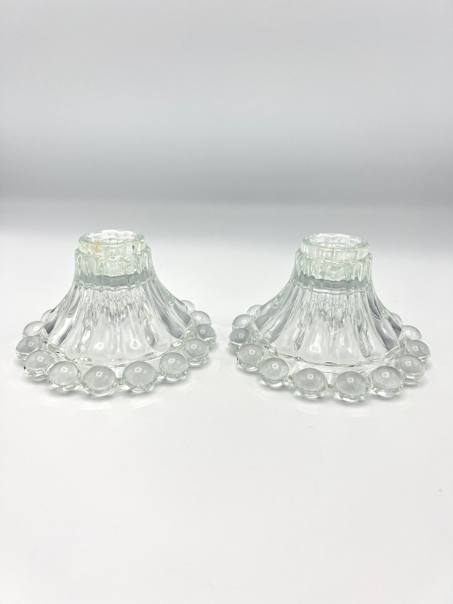 Vintage 1960s Boopie Bubble Glass Candlestick Holder Set