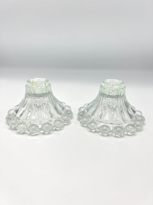 Vintage 1960s Boopie Bubble Glass Candlestick Holder Set