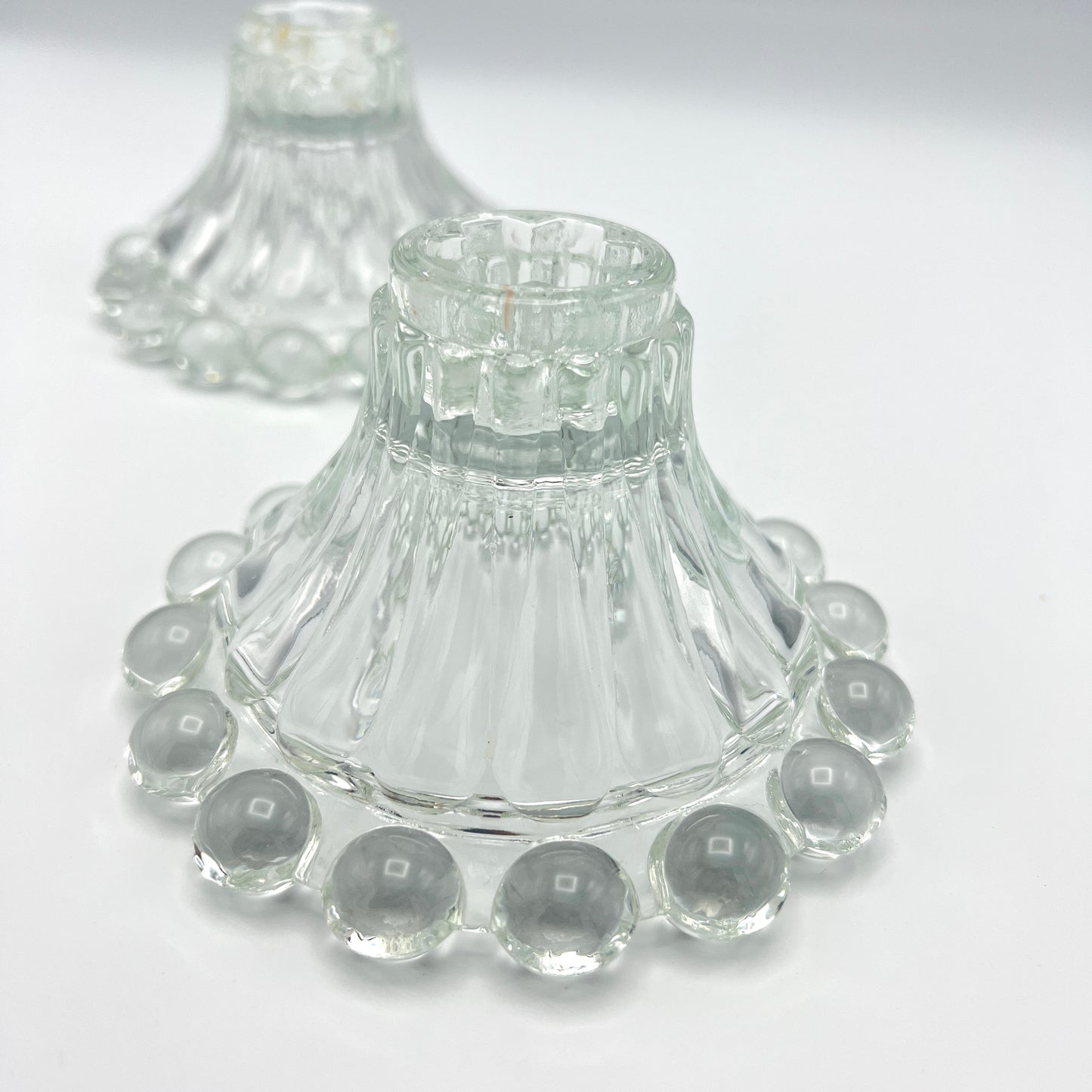 Vintage 1960s Boopie Bubble Glass Candlestick Holder Set