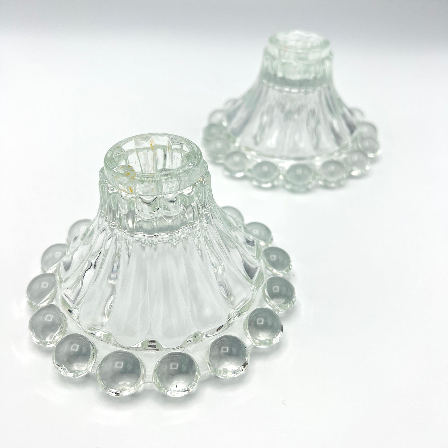 Vintage 1960s Boopie Bubble Glass Candlestick Holder Set