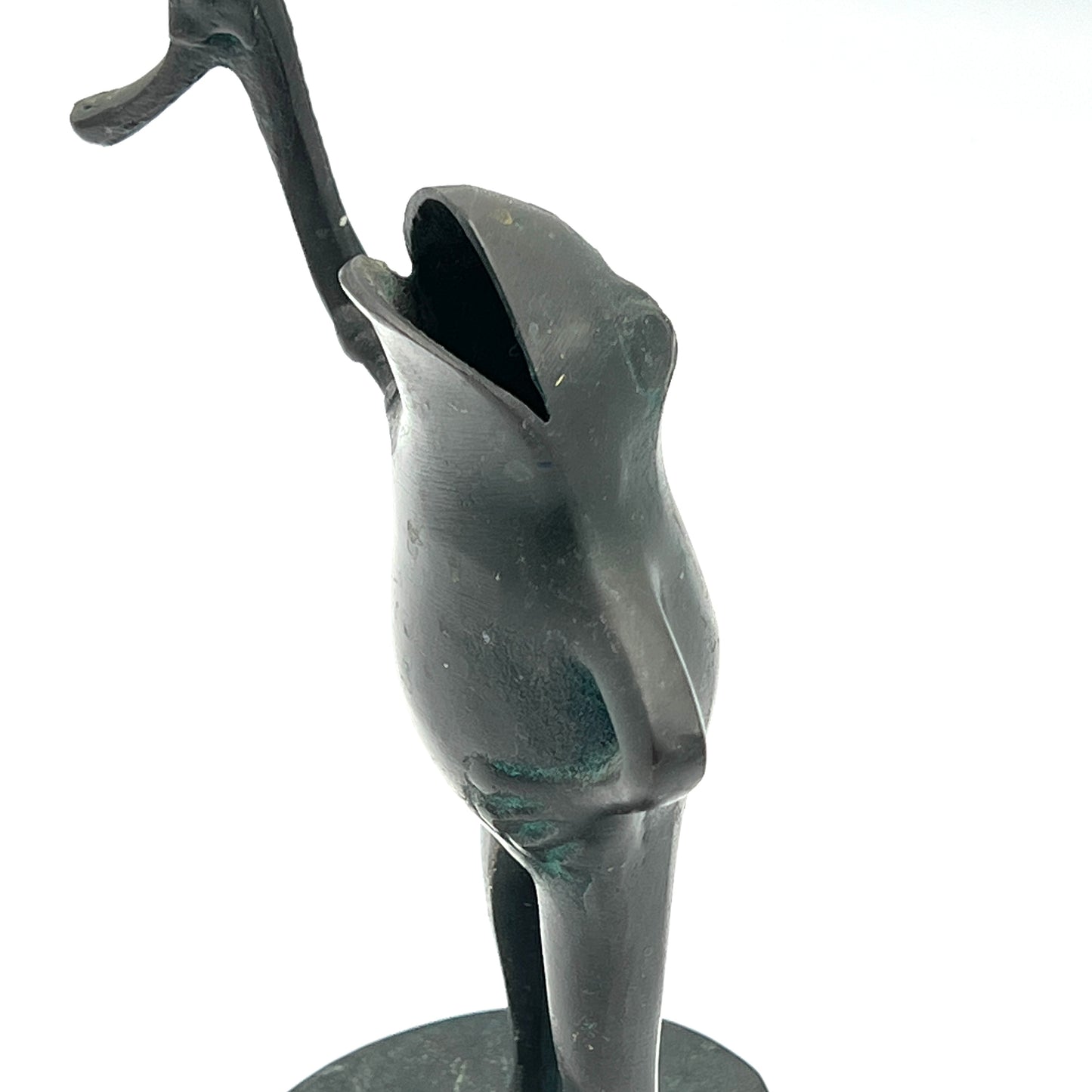 Vintage Green Patina Frog on Lily Pad Candlestick Holder