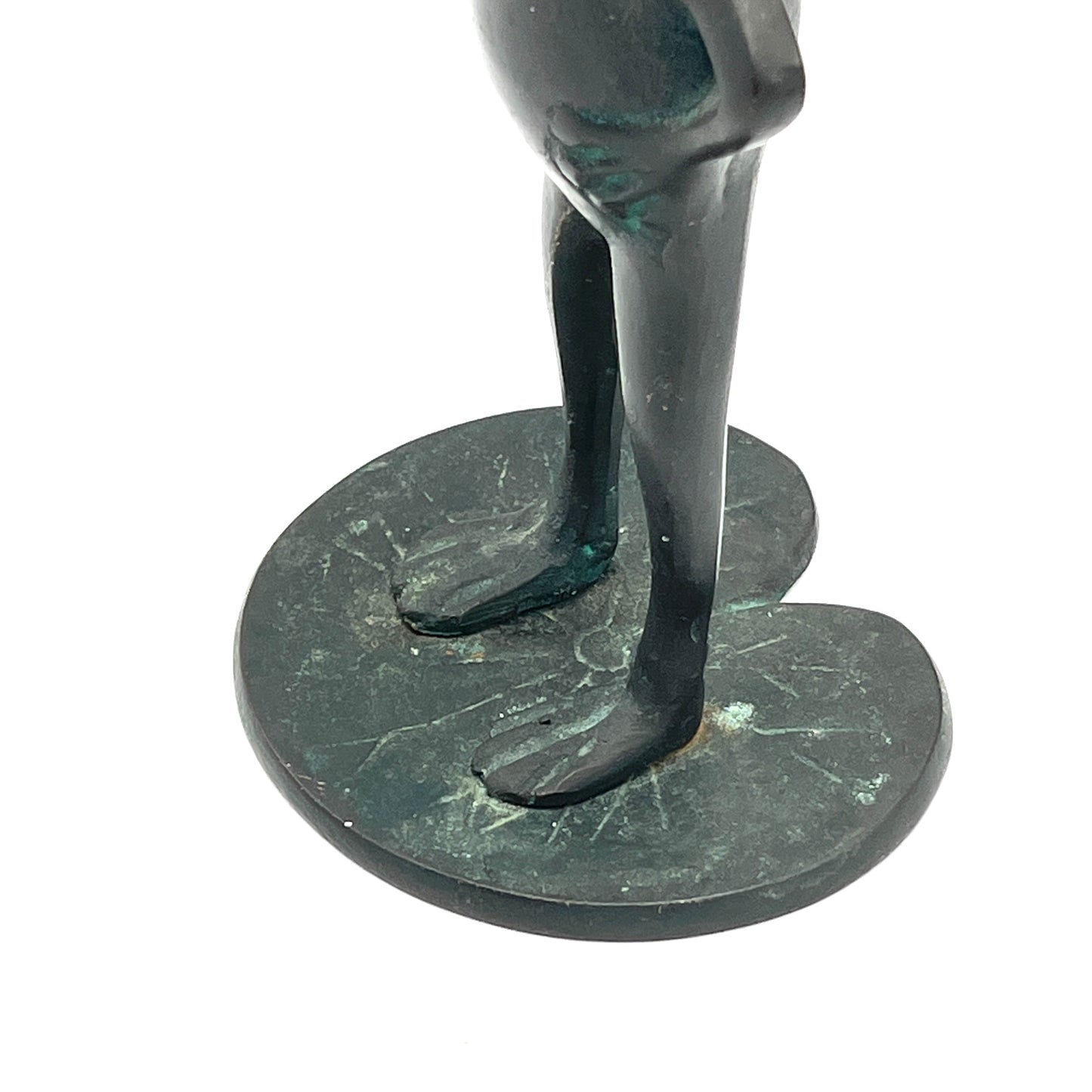 Vintage Green Patina Frog on Lily Pad Candlestick Holder