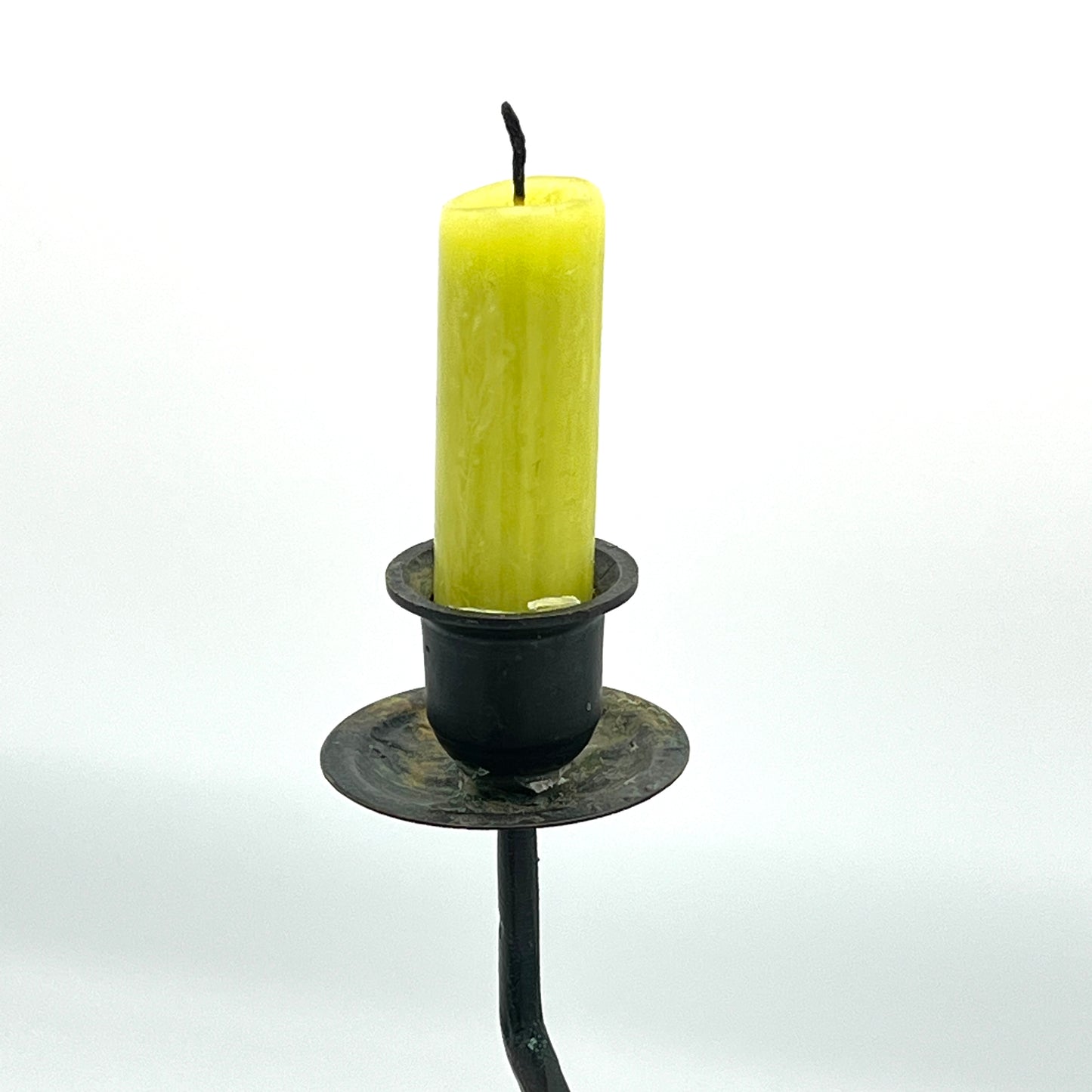 Vintage Green Patina Frog on Lily Pad Candlestick Holder