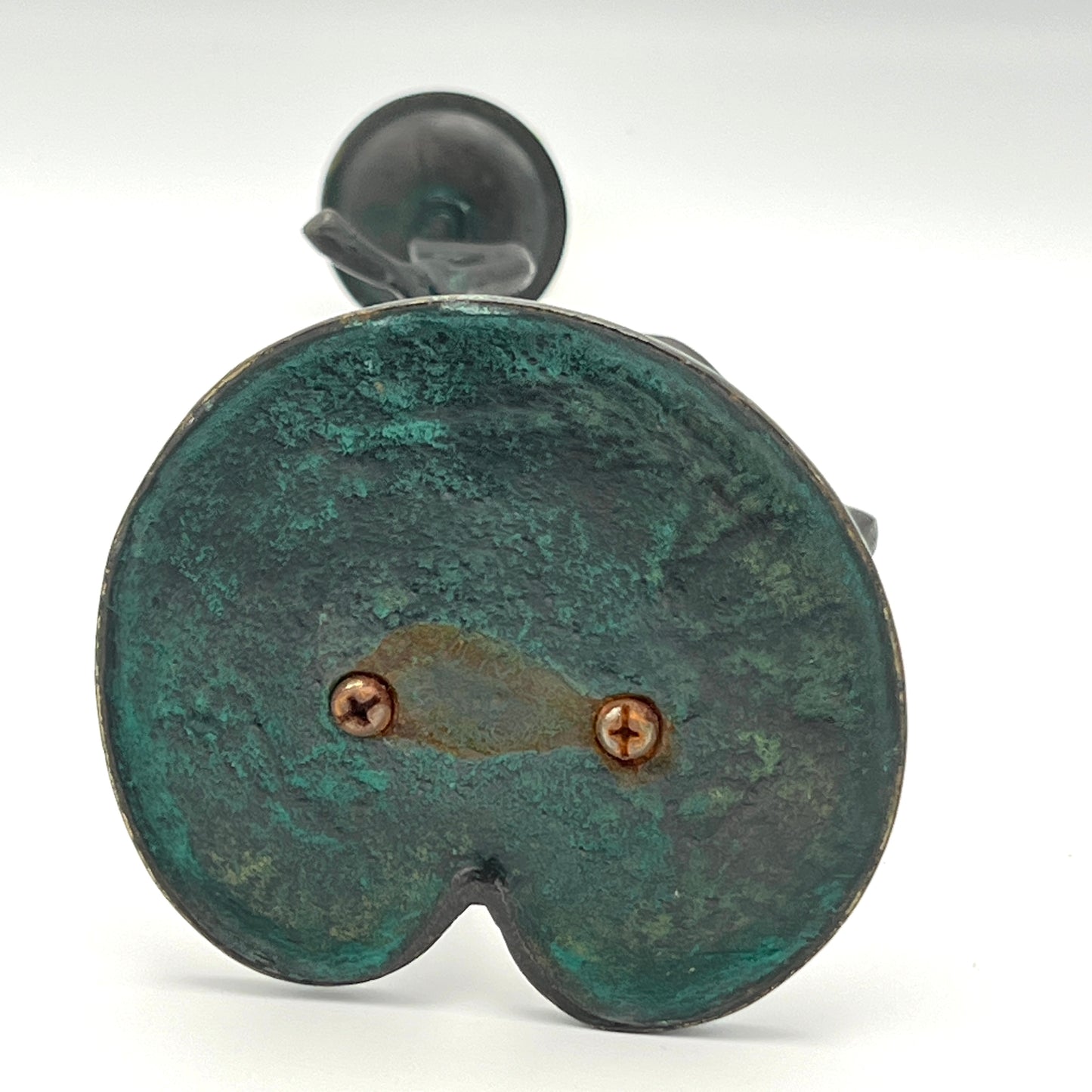 Vintage Green Patina Frog on Lily Pad Candlestick Holder
