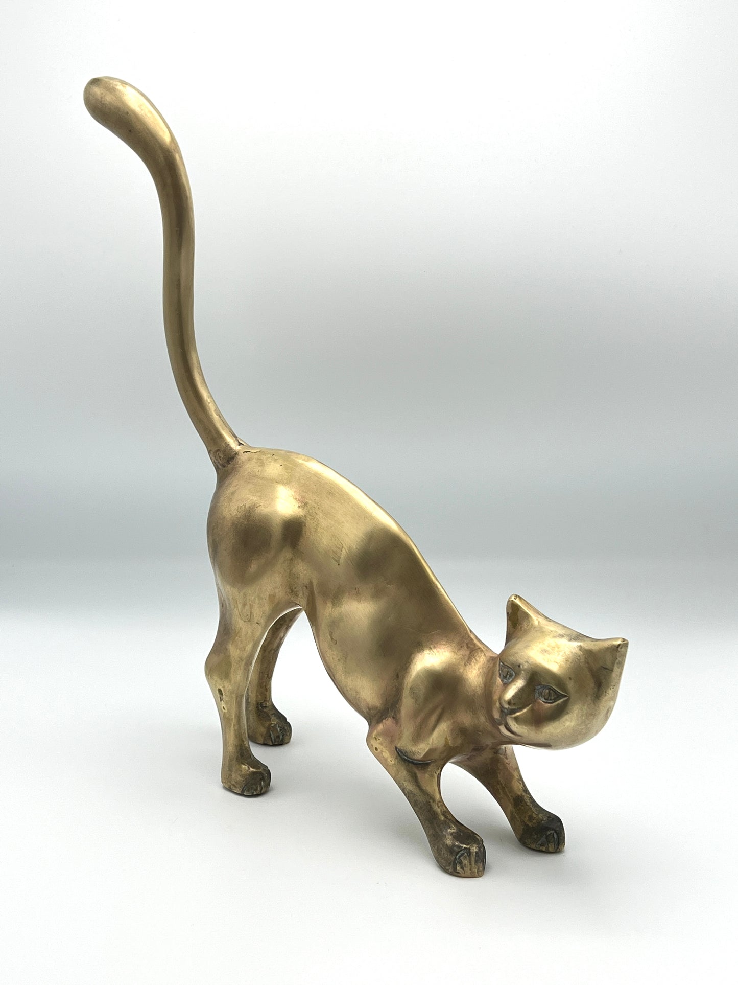 Vintage Large Mid Century 1950s Brass Crouching Cat / Feline Figure