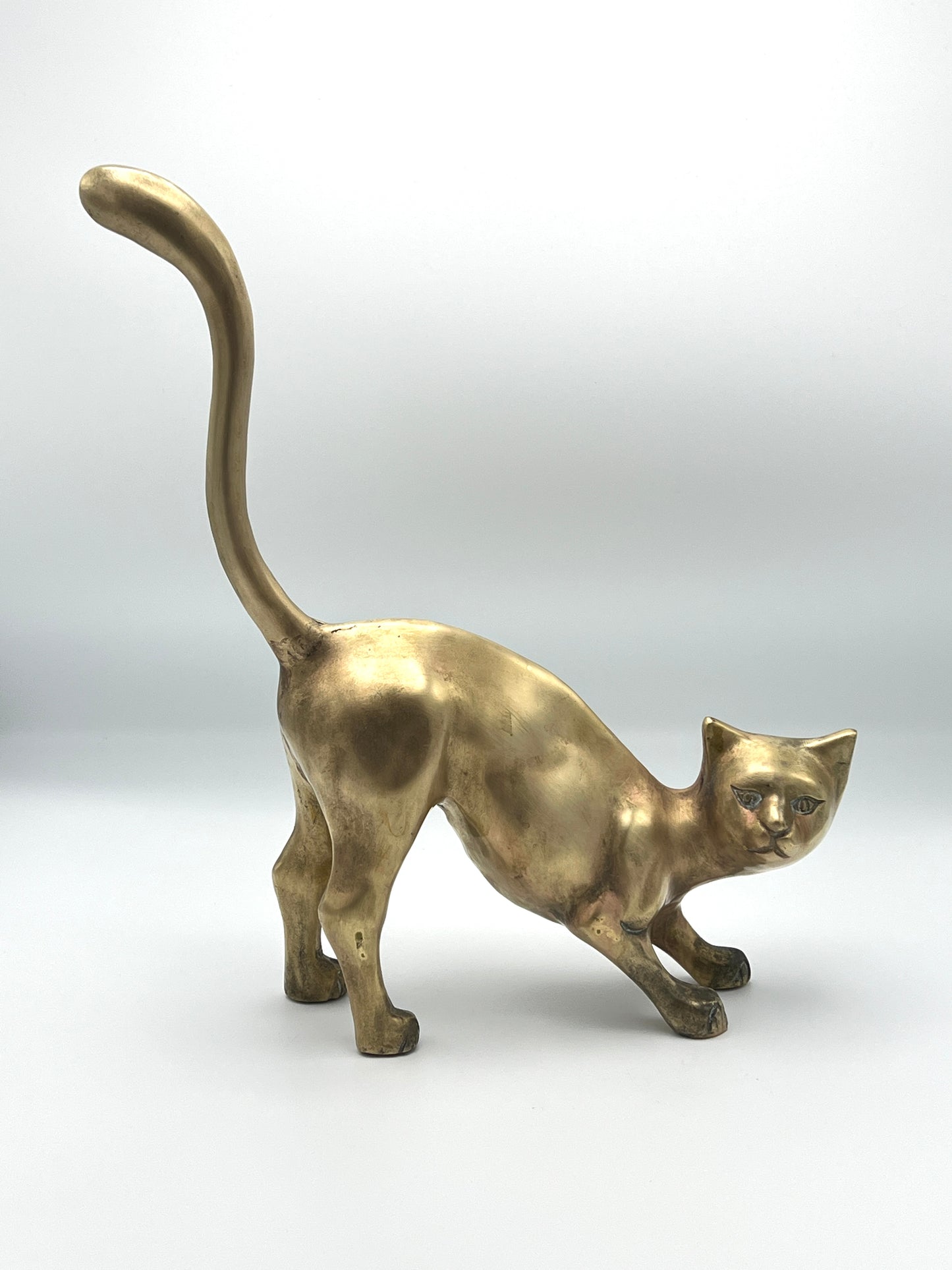 Vintage Large Mid Century 1950s Brass Crouching Cat / Feline Figure