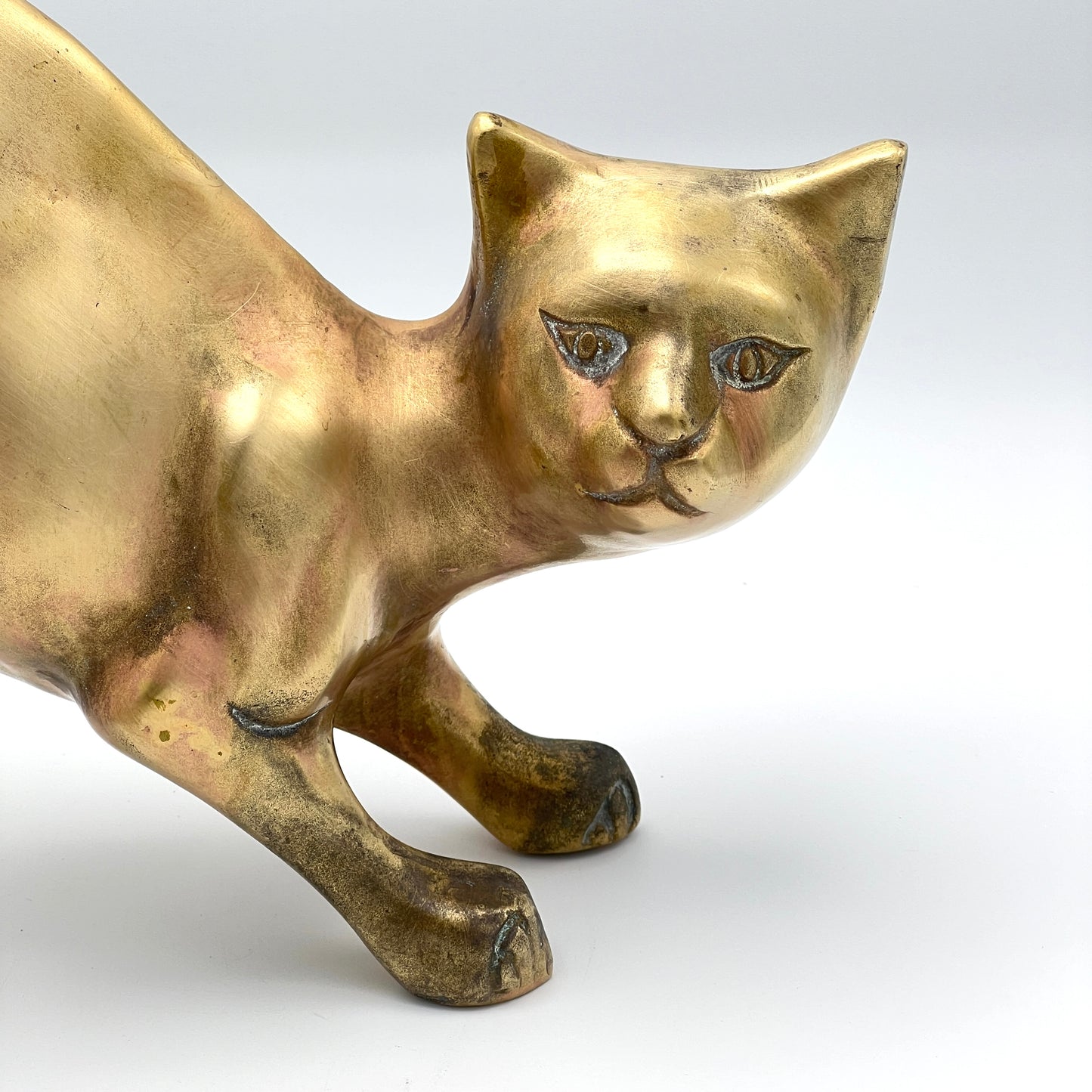 Vintage Large Mid Century 1950s Brass Crouching Cat / Feline Figure