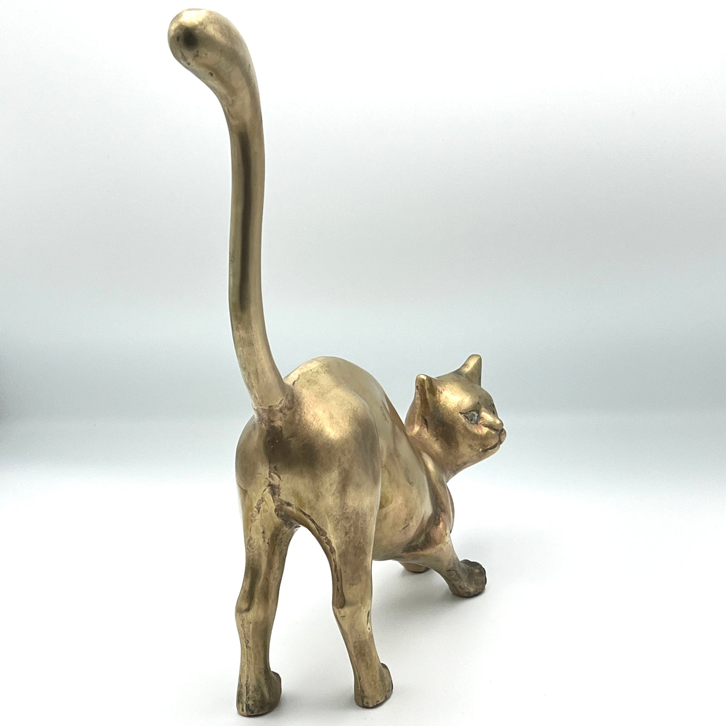Vintage Large Mid Century 1950s Brass Crouching Cat / Feline Figure