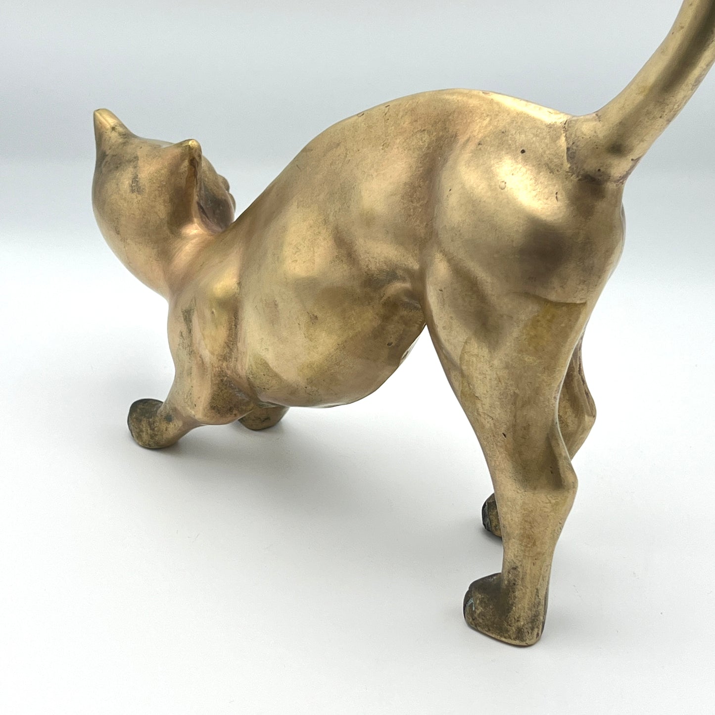 Vintage Large Mid Century 1950s Brass Crouching Cat / Feline Figure