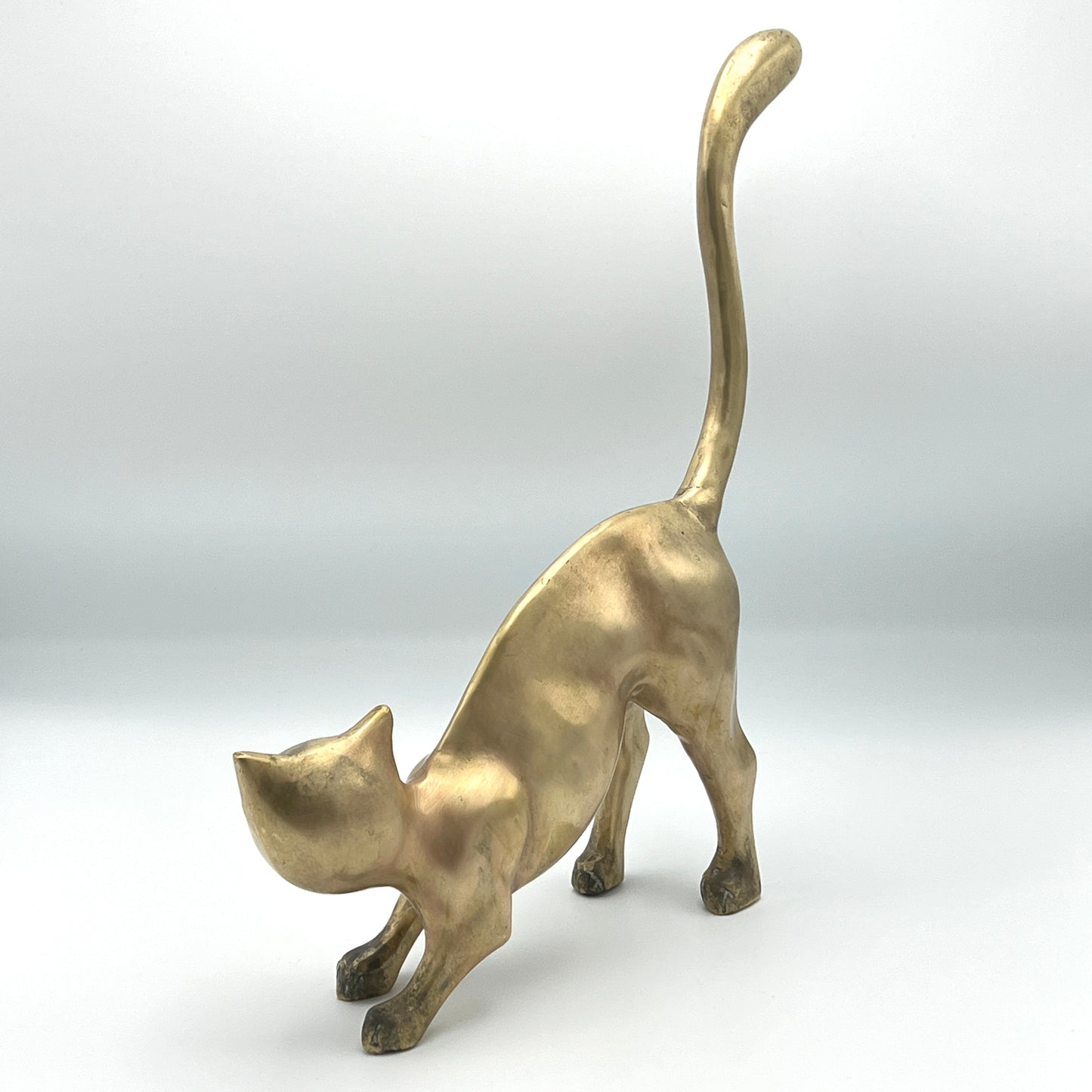 Vintage Large Mid Century 1950s Brass Crouching Cat / Feline Figure