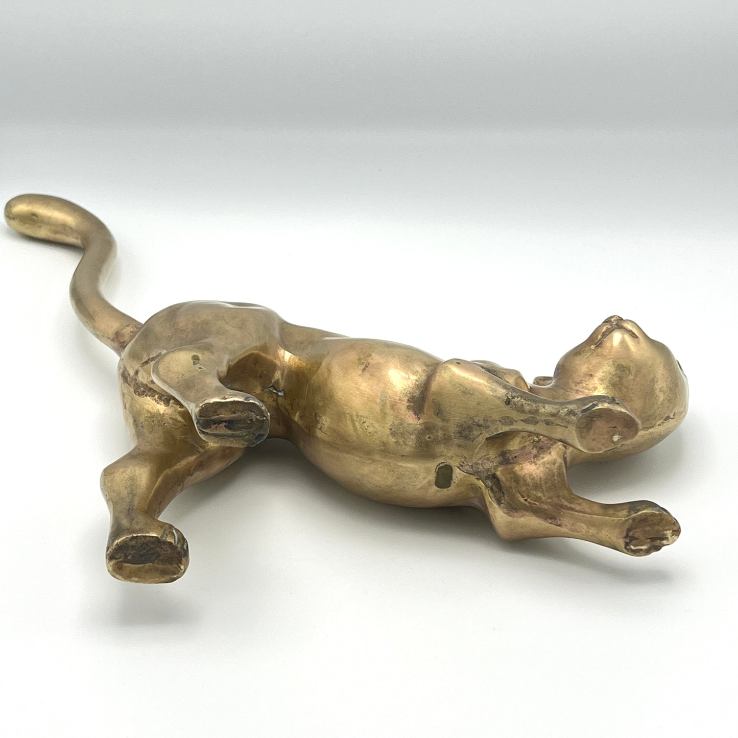 Vintage Large Mid Century 1950s Brass Crouching Cat / Feline Figure