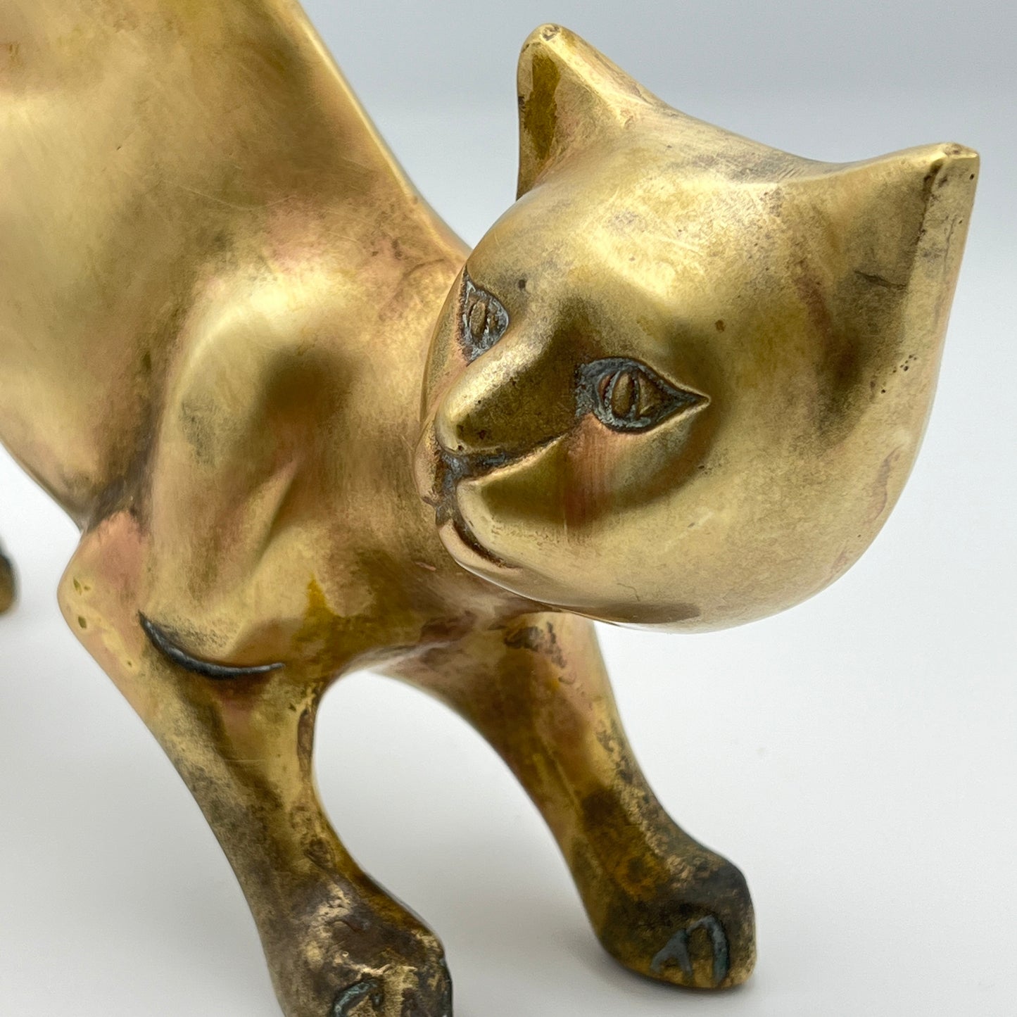 Vintage Large Mid Century 1950s Brass Crouching Cat / Feline Figure
