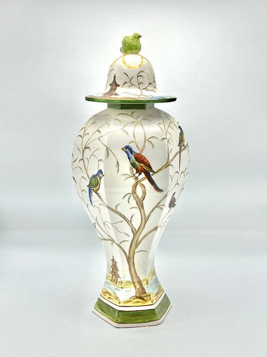 Vintage Jeanne Reeds Porcelain Decorative White Jar With Birds