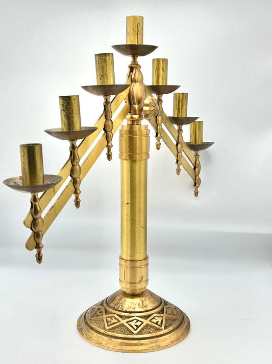1930's Antique Altar Brass Candelabra - Adjustable  21" Church Altar 7 Light Candlestick Holder