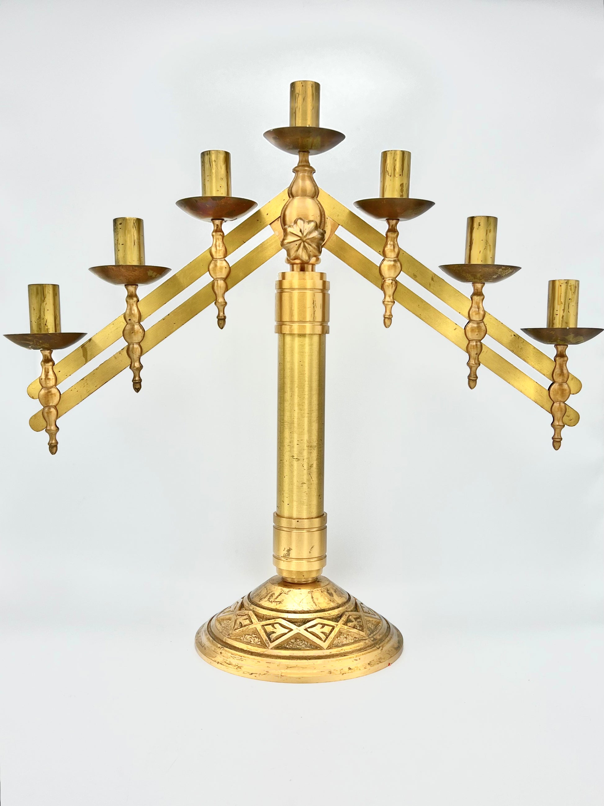 1930's Antique Altar Brass Candelabra - Adjustable 21 Church
