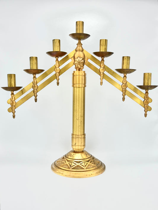 1930's Antique Altar Brass Candelabra - Adjustable  21" Church Altar 7 Light Candlestick Holder