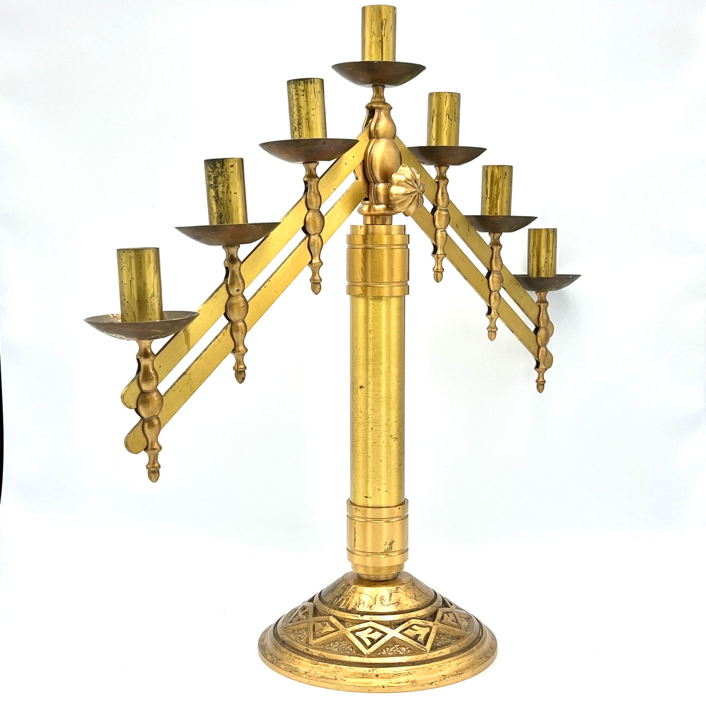 1930's Antique Altar Brass Candelabra - Adjustable  21" Church Altar 7 Light Candlestick Holder