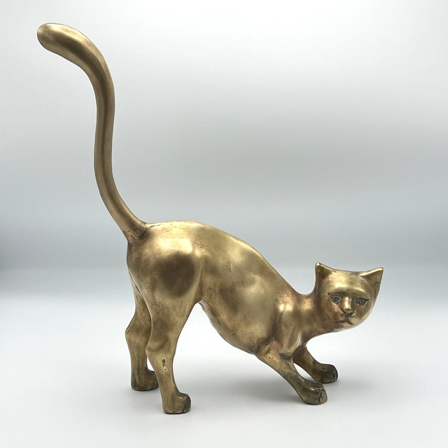 Vintage Large Mid Century 1950s Brass Crouching Cat / Feline Figure