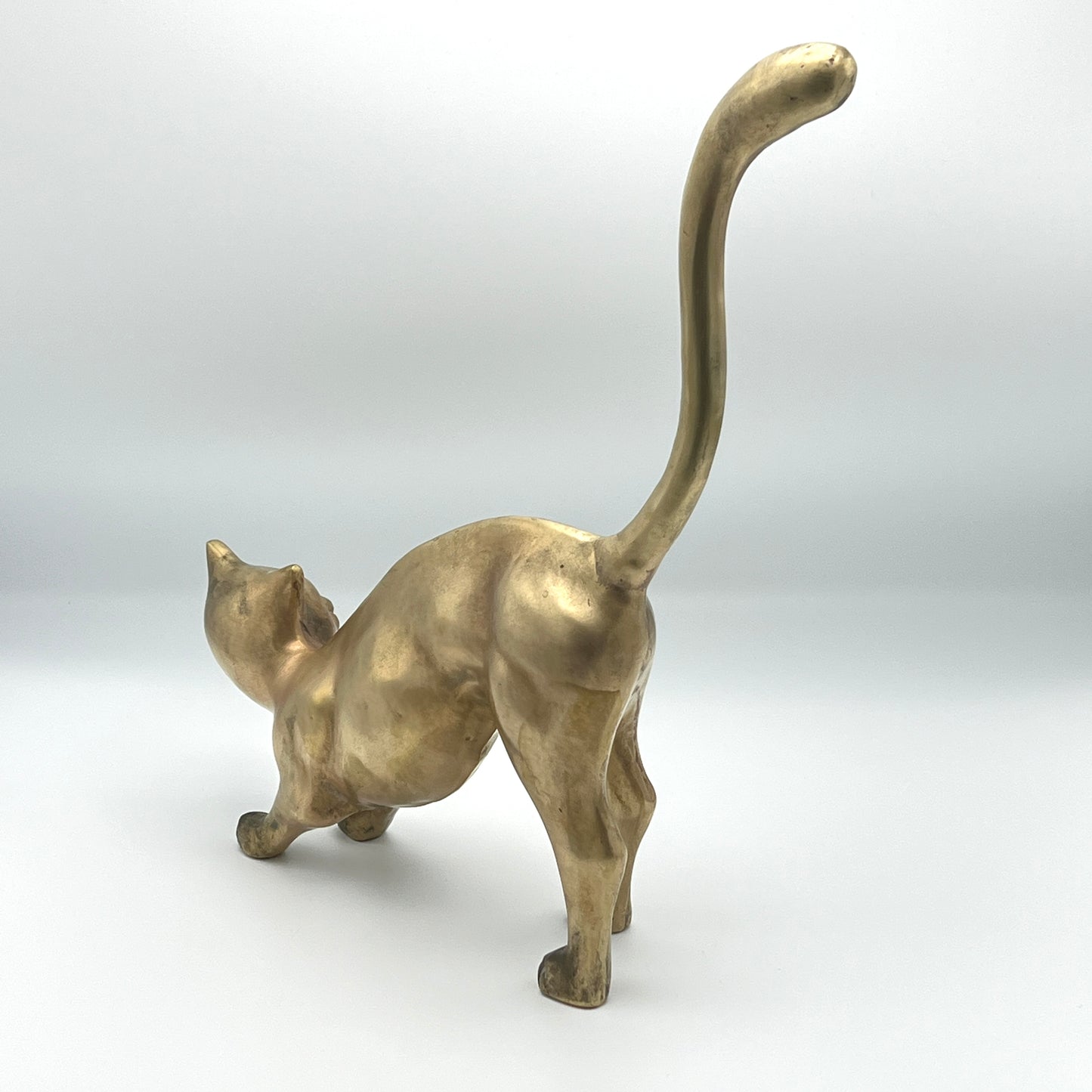 Vintage Large Mid Century 1950s Brass Crouching Cat / Feline Figure